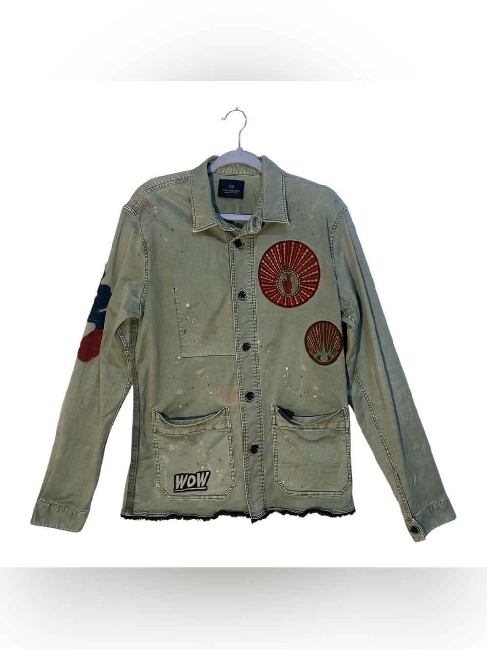 Scotch & Soda Utility Jacket Paint Splatter Patch Fringe Hem